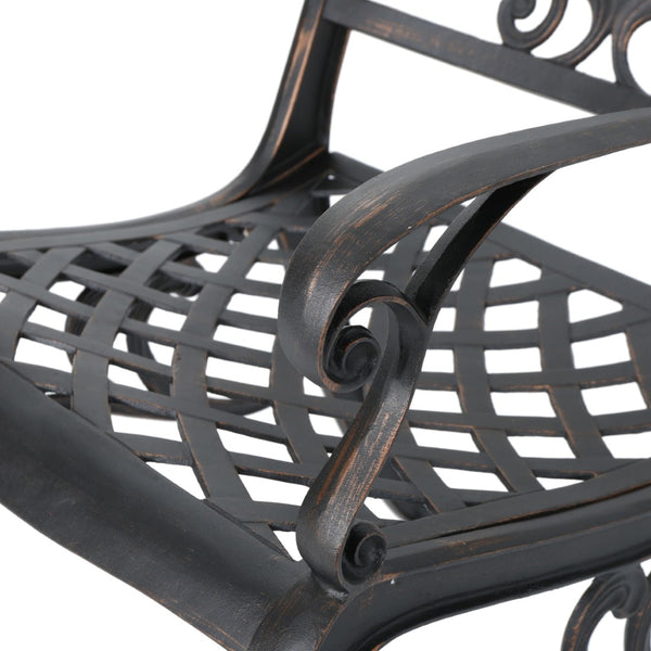 English Elm Phoenix Cast Aluminum Outdoor Dining Arm Chairs Ornate Lattice Scroll Garden Set Copper 54589.00SHNCOP