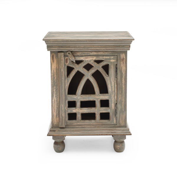 English Elm Christopher Knight Home® - Antique Hand-Carved Grey Mango Wood Nightstand – Distressed Vintage Finish, Solid Craftsmanship, Bedside Storage N758P194723D