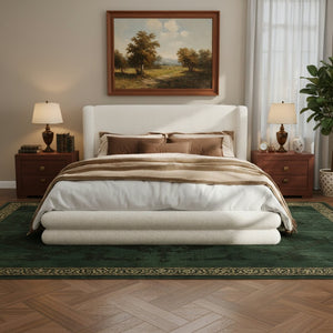 English Elm Queen Boucle Upholstered Wingback Bed Sculptural Curved Frame for Modern Bedroom N757Q360456W