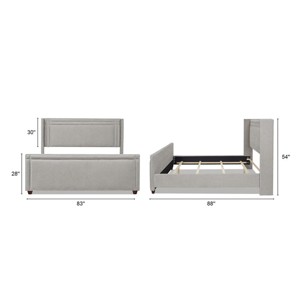 English Elm Jennifer Taylor Home - Elle Wingback Upholstered King Bed in Silver Grey Polyester — Handcrafted Hardwood Frame, Nailhead Trim, Luxurious Support B2719P245936