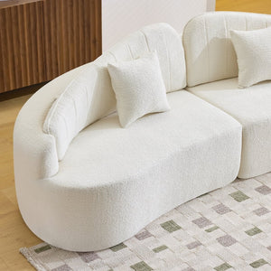 English Elm Curved Four Seat Chenille Sofa with Removable Backrest for Retro Apartment Living White W3612S00043