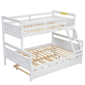 English Elm Twin Pine-over-Full Bunk Bed with Attached Ladder, Trundle & Full-Length Guardrail for Space-Saving Rooms White SM000208AAK-1