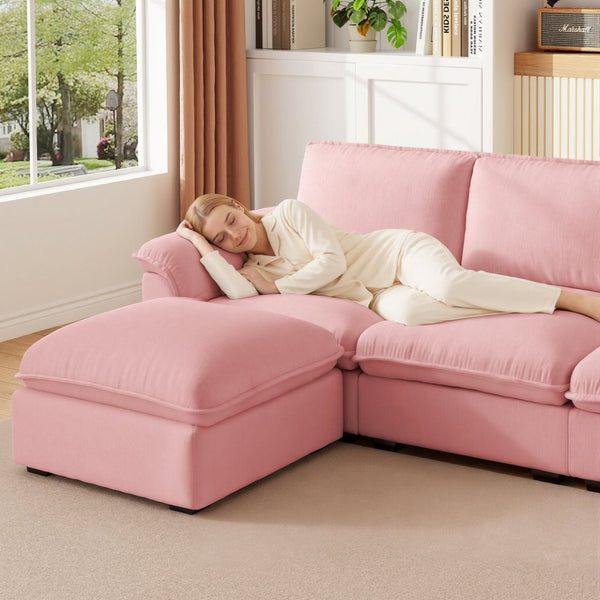 English Elm Cloud Sectional Sofa with Movable Chaise Soft Chenille Upholstery for Modern Living Rooms Pink W1359S00063