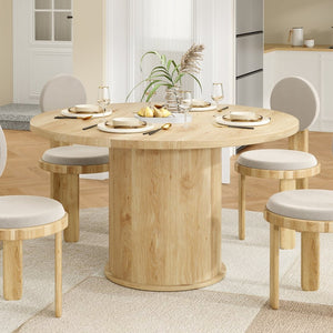 English Elm 43" Round Wood Dining Table with Geometric Metal Base Seats 4 Space Saving Modern Natural T3623P433910