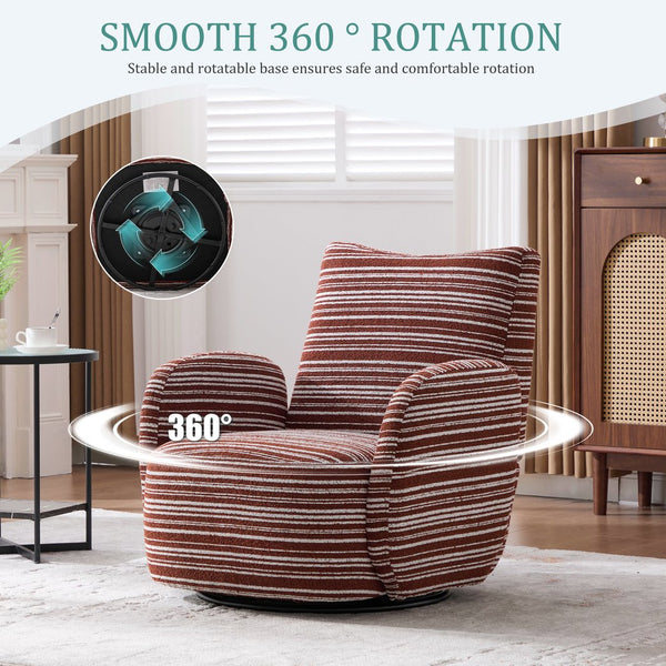 English Elm Modern Boucle 360° Swivel Leisure Chair with High‑Resilience Sponge, Supportive Curve, 550lb Capacity Red W395P355443
