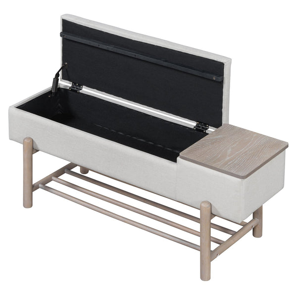 English Elm TREXM Farmhouse Upholstered Storage Bench with Lift-Top Hidden Compartment and Shoe Rack, Durable Comfort Natural N715P308014N