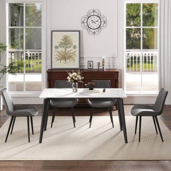 English Elm 55.12" Modern Artificial Stone Dining Table With Black Metal Legs - Sleek, Durable, Seats 6 Comfortably W1535S00509