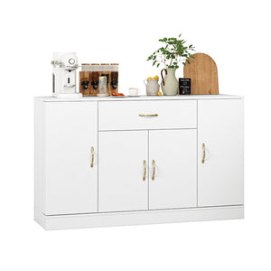 English Elm Sideboard Buffet Cabinet White Finish 4 Door 1 Drawer Modern Kitchen Dining Storage W409S00019