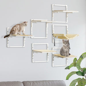English Elm Pawhut 6 Piece Wall Mounted Cat Climbing Set with Plush Hammock and Grip Platforms W2225P217051