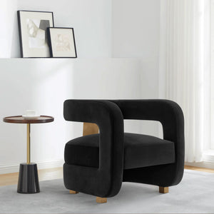 English Elm Amirah Velvet Lounge Chair Black — Luxurious High-Density Foam, Gold Legs, 440 lb Capacity, Pre-Assembled B365P398006