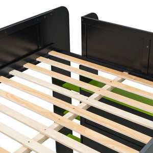 English Elm Full Size Gaming Bunk Bed with Rgb Lighting Integrated Desk Wardrobe and Storage Green LT100266AAG