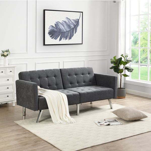 English Elm Sofa Convertible Linen Sofa Bed with Split-Back Recline, 3 Positions, Breathable Comfort for Small Spaces Dark Gray 41.3 L x 34.7 W x 8.2 H W2297S00005