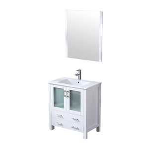 English Elm White Bath Vanity Set With Ceramic Top, Chrome Faucet, And 28" Mirror – Perfect For Small Spaces! B2731S01285-GIGA