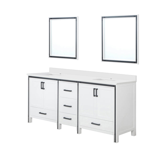 English Elm White Double Bath Vanity 80" W x 22" D with White Quartz Top, Soft-Close Drawers, 30" Mirrors, Ample Storage B2731S00916