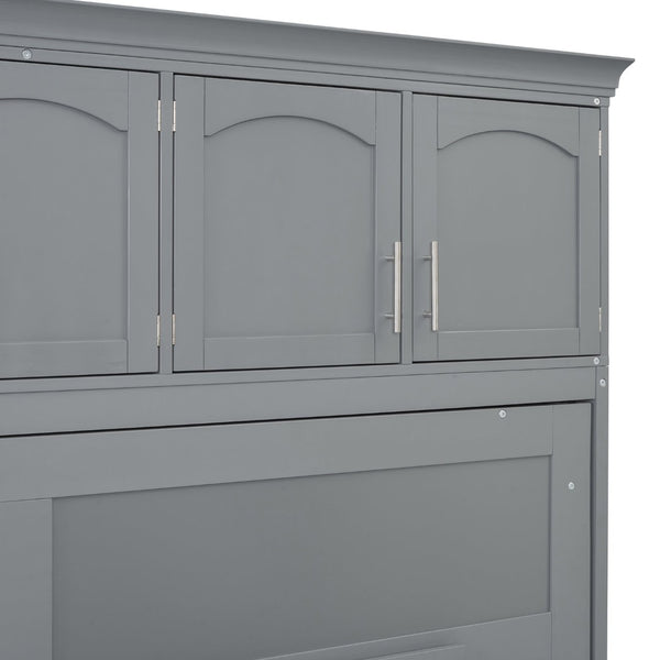 English Elm Queen Murphy Wall Bed with Integrated Wardrobe and Drawers for Studio Spaces LP000876AAE-1
