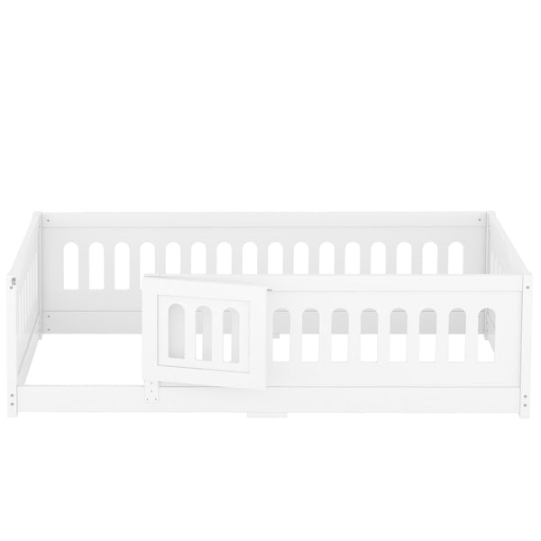 English Elm Twin Size Floor Bed With Safety Guardrails & Built-In Door - Cozy Solid Wood Frame For Kids’ Rooms W1820P240536-GIGA