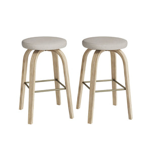 English Elm Swivel Backless Counter Stools Set of 2 with Fabric Seat Bentwood Legs Mid-century Modern Beige W3107P446882