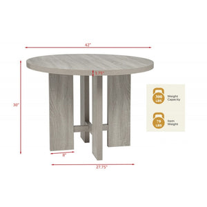 English Elm Farmhouse Round Dining Set 42 Inch Oak Table with Four Upholstered Chairs Seats B011S02196