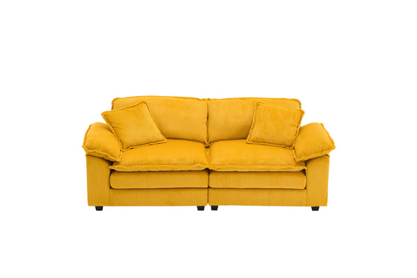 English Elm Corduroy Plush 2-Seat Sofa with 2 Back Cushions, Toss Pillows & Ottomans — Deep Seat Comfort Yellow W2363S00063