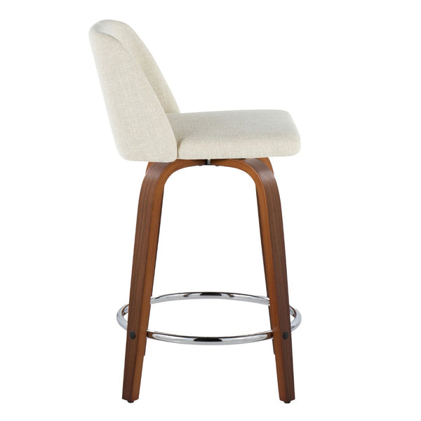 English Elm Toriano 24" Mid-Century Modern Counter Stool Set Of 2 - Swivel Walnut Wood & Cream Fabric Comfort B202S00103-GIGA