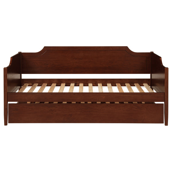 English Elm Cherry Cherry Wood Twin Daybed With Trundle — Romantic Cutouts, Rich Finish, Space-Saving Guest Solution B062S01313