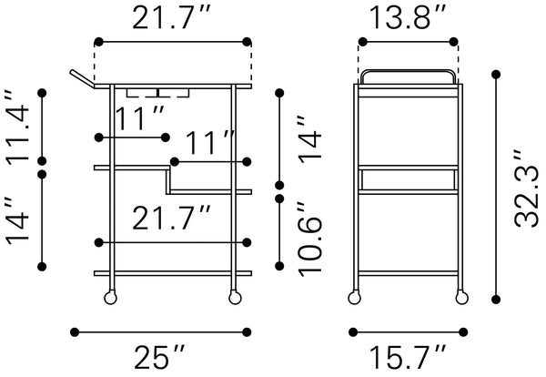 Constanza Bar Cart Black 109845 Zuo Modern