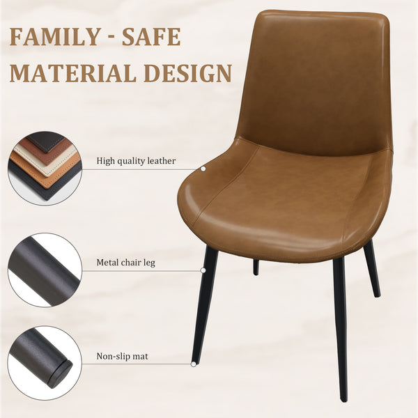 English Elm Brown Pu Leather Dining Chairs Set Of 4 - Modern Ergonomic Design For Kitchen, Restaurant & Home T3967P384748