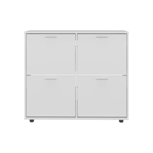 English Elm Opal Four-Door Shoe Cabinet with 20-Pair Capacity, Segmented Shelves, Modern White Finish B200P335358