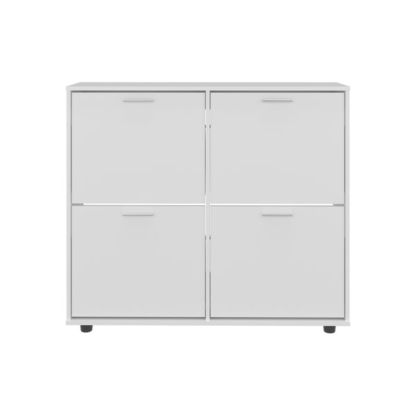 English Elm Opal Four-Door Shoe Cabinet with 20-Pair Capacity, Segmented Shelves, Modern White Finish B200P335358