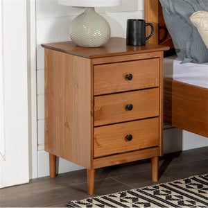English Elm Walker Edison - Classic 3-Drawer Solid Wood Nightstand with Deep Storage Drawers, Sustainably Sourced Pine Finish Caramel 23 L x 18 W x 6 H B185P168927