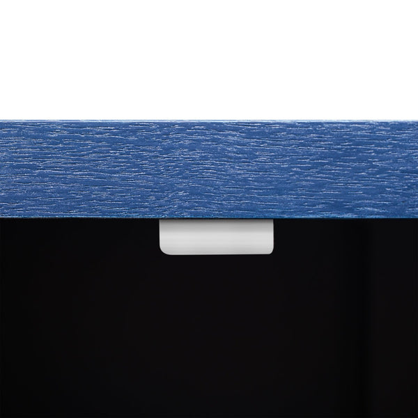 English Elm K&K Farmhouse Kitchen Island with 3D Wave Stripes Ash Veneer, Drop Leaf, Rolling Cart Storage Navy Blue N707P207915E