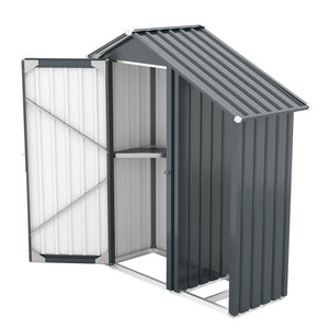 English Elm Campcraft Galvanized Steel Outdoor Storage Cabinet with Lockable Compartment and Firewood Rack W1598P382301