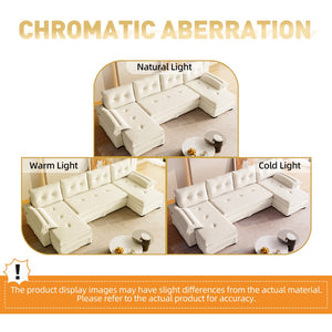 English Elm 109.5" Oversized U-shaped Sectional Sleeper Chenille Modular Sofa with Usb Ports Beige+White W1885S00438
