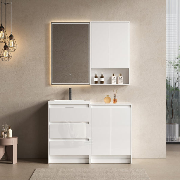 English Elm 48" Modern Freestanding Bathroom Vanity Set With Resin Sink, Soft-Close Drawers & Storage Cabinets W999S00435