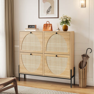 English Elm Space-saving Rattan Shoe Cabinet Artisan Woven Entryway Storage with Four Flip Doors W5221P454781
