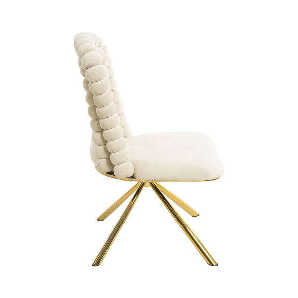 English Elm Dining Velvet Swivel Chairs Set of 2 with Hairball Backrest, Gold Metal Legs, Plush Foam Seat, Adjustable Feet Beige W757P281151