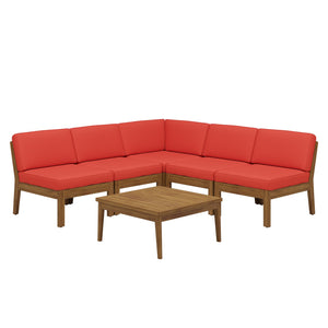 English Elm Christopher Knight Home® - Grenada 5-Seater Handcrafted Acacia Wood Sectional Sofa Set With Water-Resistant Cushions & Table N773OS00058R