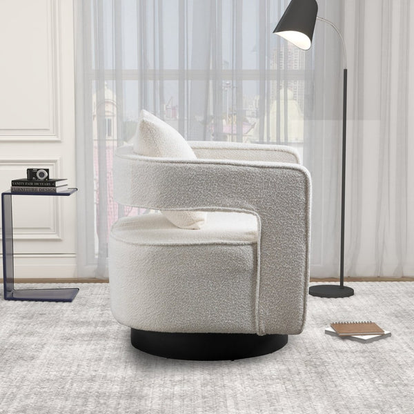 English Elm 29.13"w Boucle Swivel Accent Chair Open Back 360 Rotation Modern Lounge Seating Ivory W3188P417880