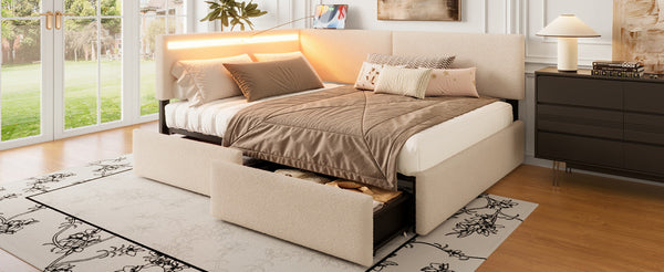 English Elm Twin Boucle Upholstered Bed with Cloud Headboard Storage Drawers and Led Lighting W1670P410466