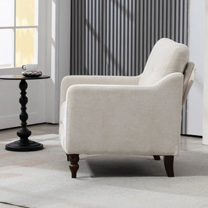 English Elm Accent Comfy chenille chair with USB charging, ergonomic wide back, high-rebound sponge, retro wooden legs Beige W2715P312489