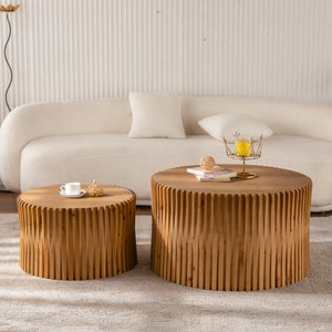 English Elm Vintage Round Nesting Coffee Tables Set of 2 — Textured Cylindrical Wood Accent Tables, Sturdy 110lb Capacity, No-Assembly Natural W757P264677