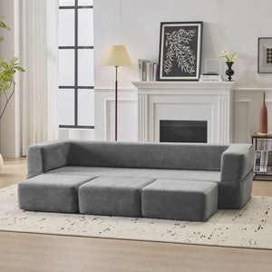 English Elm Ebern Designs Convertible Sectional Sofa – Cozy Chenille Sleeper With 3 Footrests For Small Spaces W1829P280222