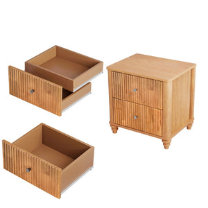 English Elm Fluted Oak Nightstand with 3 Drawers Mid Century Modern Bedside Table Natural Finish W1716P409479