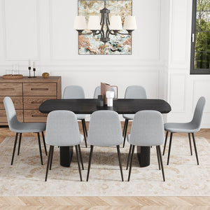 English Elm Table And Chair Set - Elegant Black Wood-Grain Mdf Dining Table With 8 Light-Gray Linen Chairs W1151S04159-GIGA