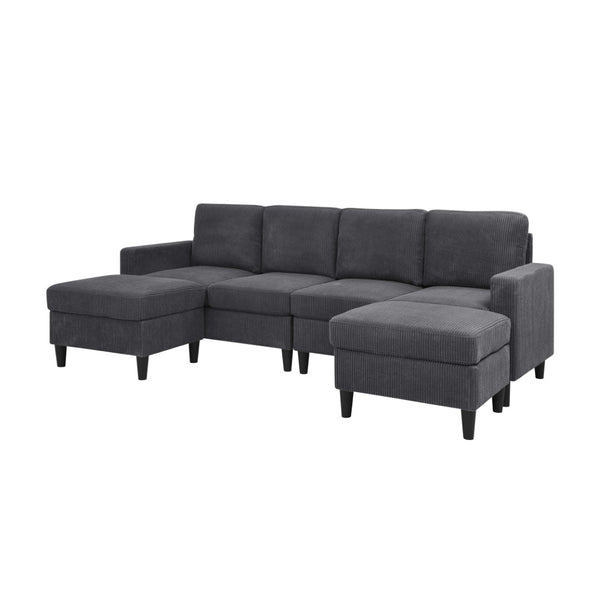 English Elm Cordory Corduroy Modular Sectional with Ottomans Retro Exposed Legs Living Room Dark Gray B2748S00032