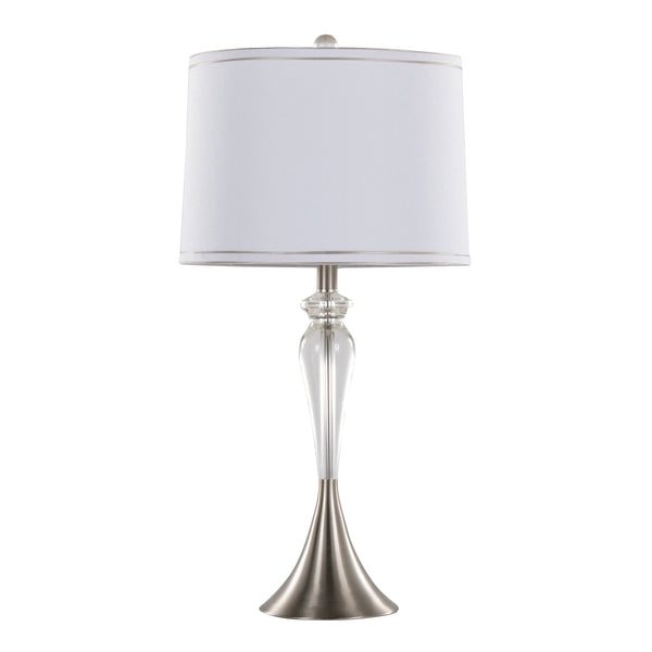 English Elm Ashland Clear Crystal Table Lamp Set of 2 – 28" Brushed Nickel Base, White Linen Shade, 3-Way Elegance B202P224011