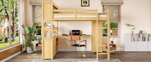 English Elm Full Size Pine Loft Bed House Frame with Slide Bookshelves and Moon Star Rails W1580S00163
