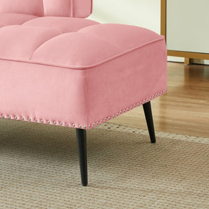 English Elm 54-inch Velvet Tufted Loveseat with Rotating Tray Table Nailhead Trim Compact Seating Pink W1359P438326
