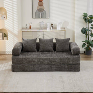 English Elm Comfy Chenille Folding Floor Sofa Bed with Armrest for Studio and Guest Rooms Gray W1143P401142