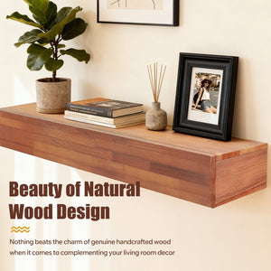 English Elm 60" Solid Cedar Floating Mantel Shelf Rustic Farmhouse Style for Living Room Decor Light Brown W1390P407395
